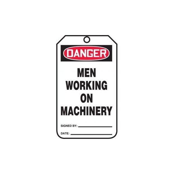 Accuform Safety Tags, DANGER MEN WORKING ON MACHINERY, 5.75in x 3.25in, RP-Plastic, 25PK MDT244PTP - main